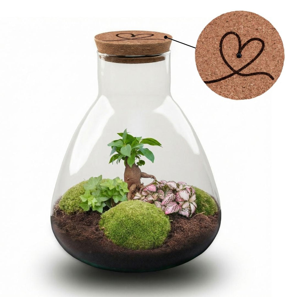 'Love Mom' Terrarium Mia + Engraved Cork With Light - Diy Kit - Ø 24.5 Cm ↑ 30 Cm - Mother’s Day