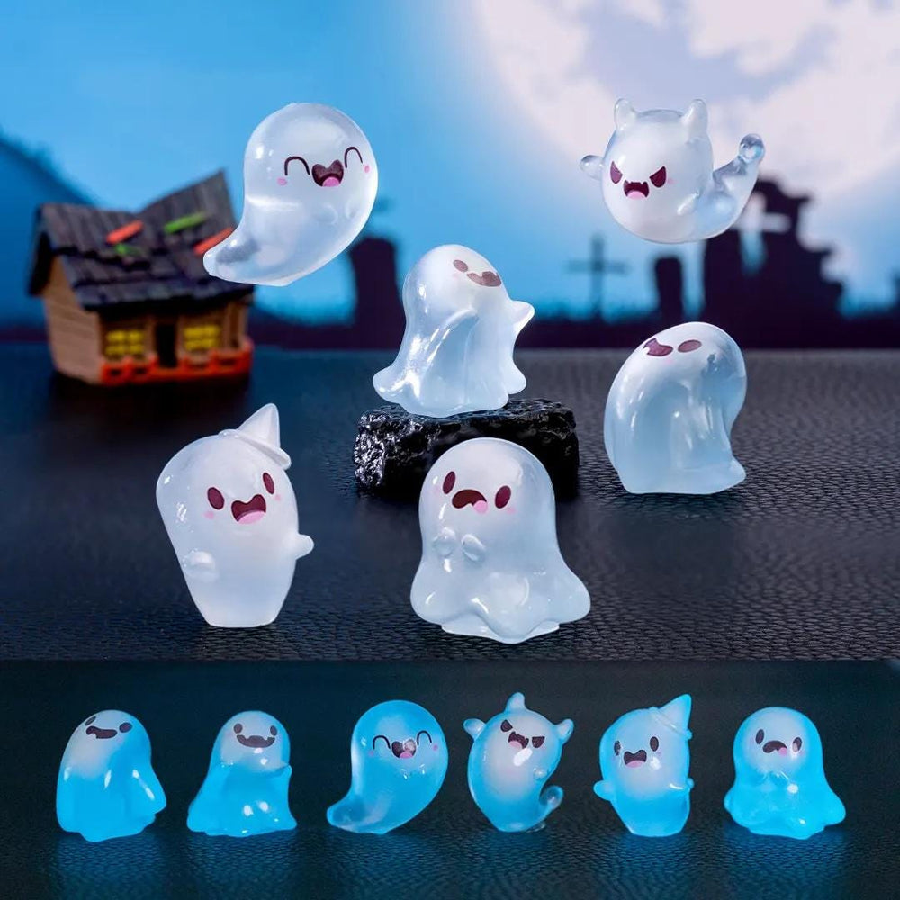 Set Of 6 Ghosts -  Glow-In-The-Dark Forest Spirits Miniature - Elf Figure Ghost Fairy Garden Plant - Kodama Family Set