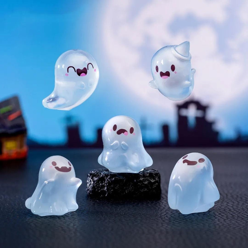 Set Of 6 Ghosts -  Glow-In-The-Dark Forest Spirits Miniature - Elf Figure Ghost Fairy Garden Plant - Kodama Family Set