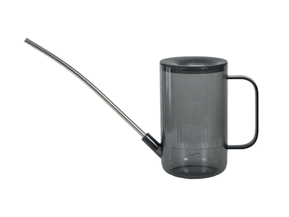 Ribbed Watering Can - 22 Cm - Plastic With Stainless Steel Spout - Gray - Green - Brown