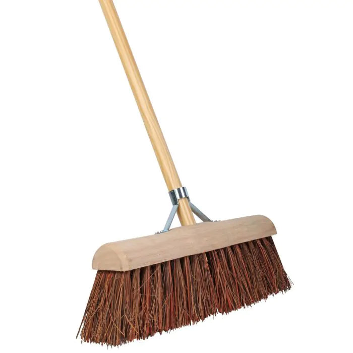 Street Broom - Half-Round - Natural Fiber - 45 Cm - Wooden Handle 160 Cm