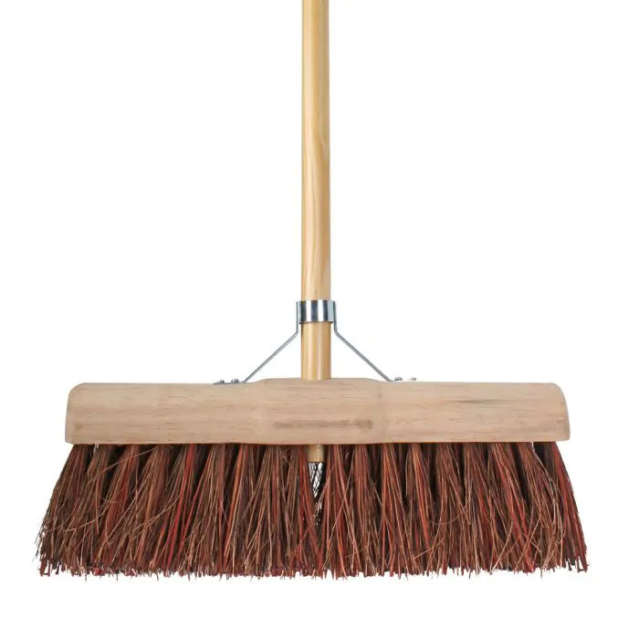 Street Broom - Half-Round - Natural Fiber - 45 Cm - Wooden Handle 160 Cm
