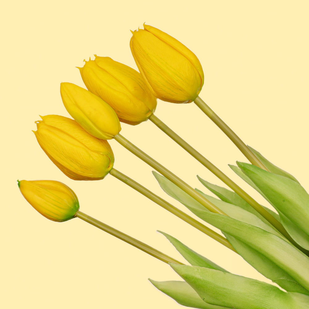 Tulip Bouquet – 10 Pieces – Mixed Colours – ‘Real Touch’ Artificial Tulips – 42 Cm (White/Green)