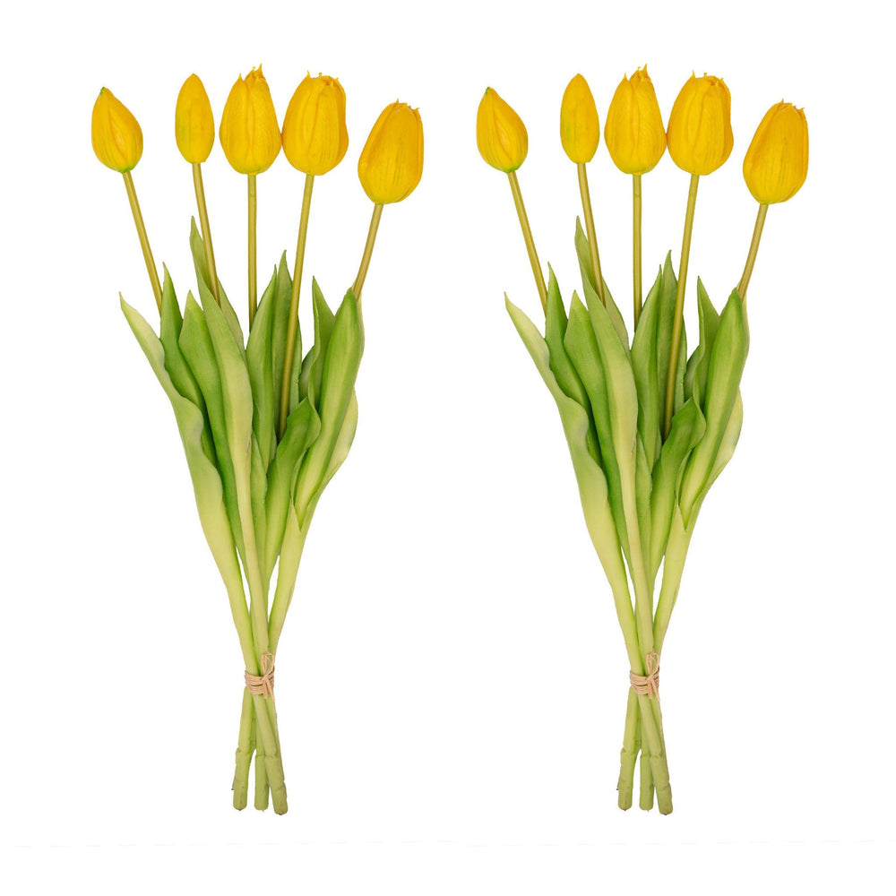Tulip Bouquet – 10 Pieces – Mixed Colours – ‘Real Touch’ Artificial Tulips – 42 Cm (White/Green)